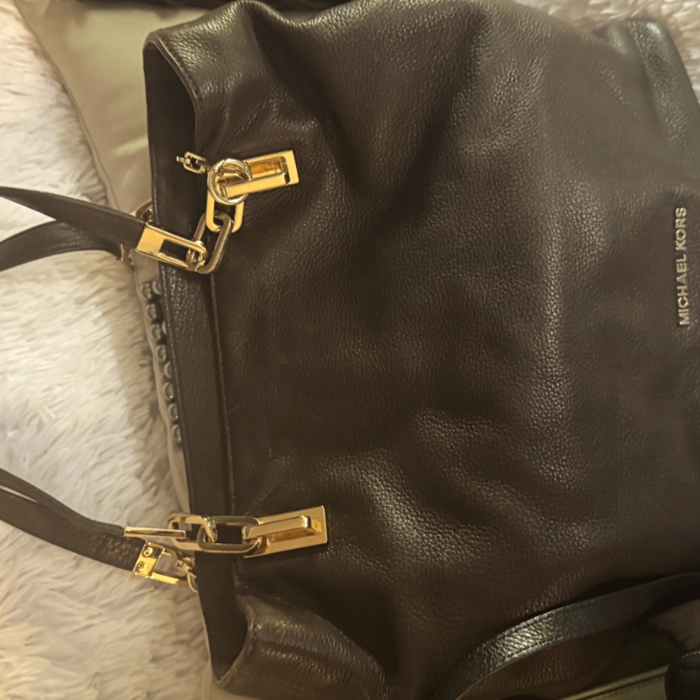 Michael Kors Black Shoulder Bag with Gold Hardware